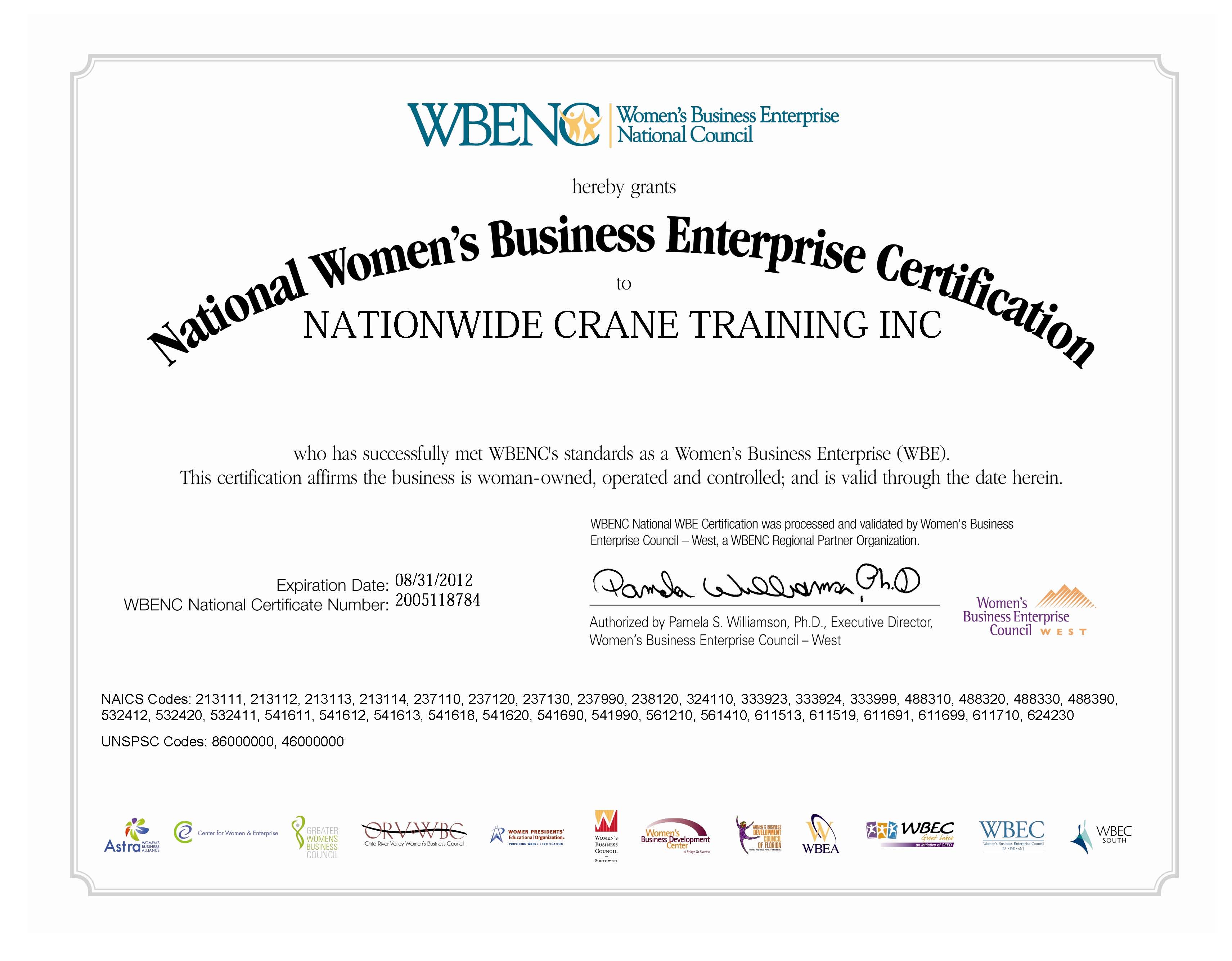 Nationwide Crane Training WBENC Certification