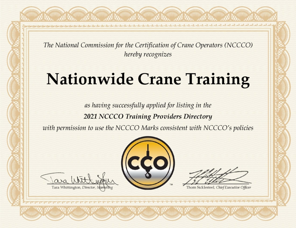 Nationwide Crane Training NCCCO Training Provider Certification